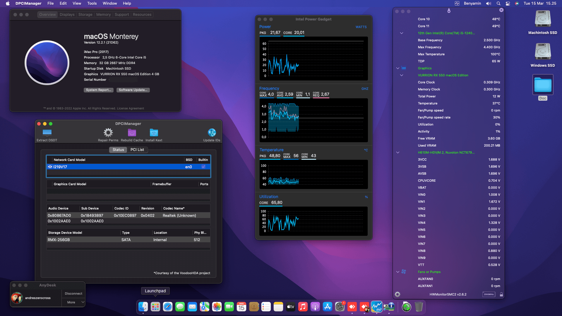 Success Hackintosh macOS Monterey 12.2.1 Build 21D62 in Asrock H610M-HDV/M.2 + Intel Core i5 12400F + Vurrion RX 550